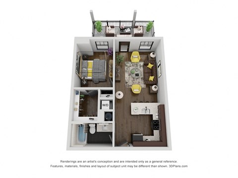 Floor plan for 1 bed, 1 bath, 585 sqft